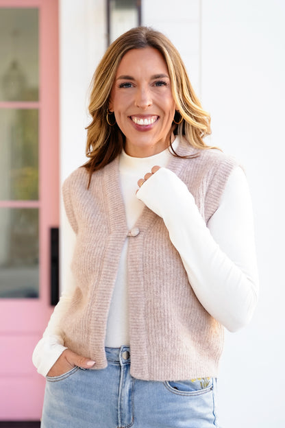 Knit V Neck Single Button Vest