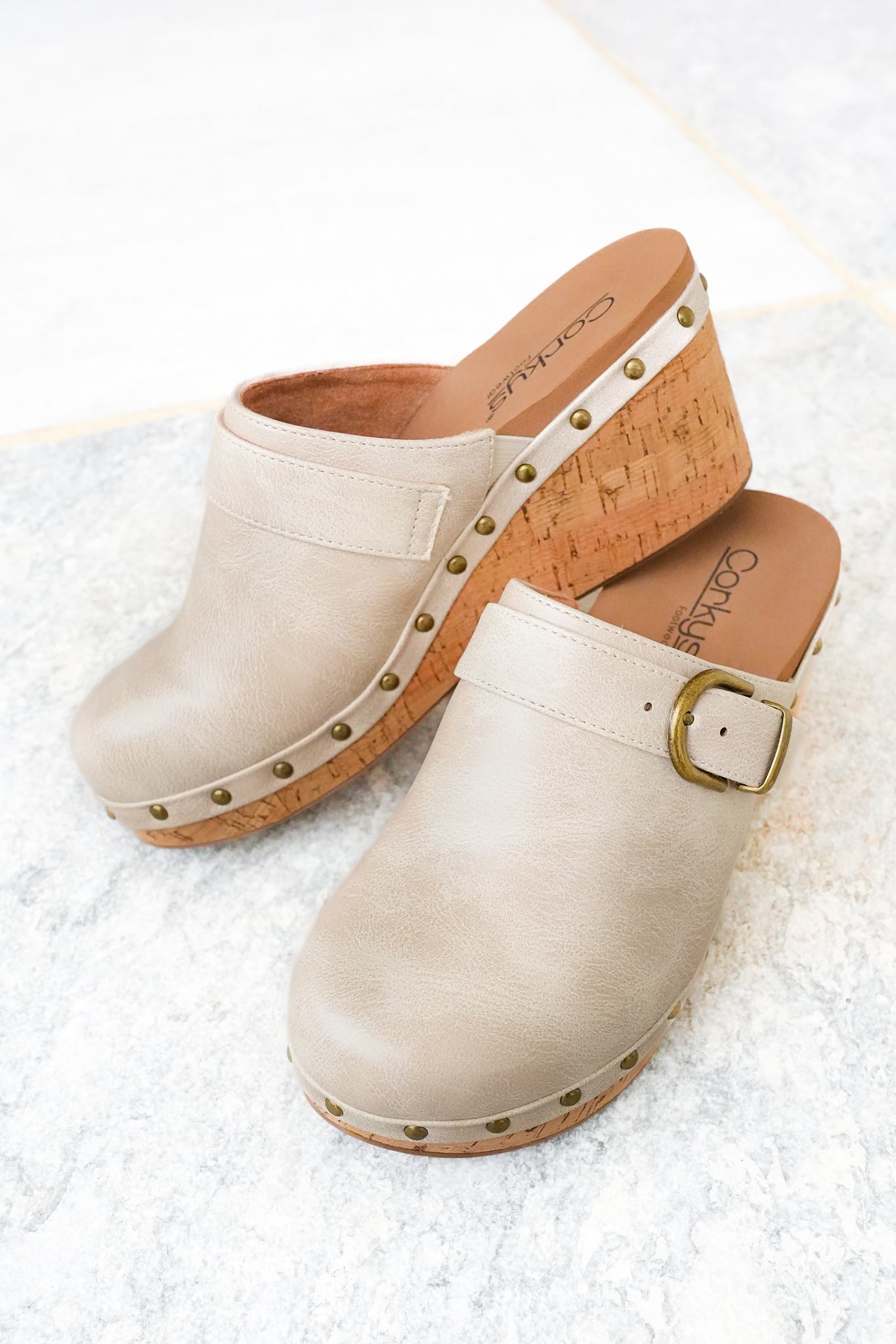 Corky's "Who Knew" Vegan Leather Cork Wedge Heel Clog Sandal with Stud Accents
