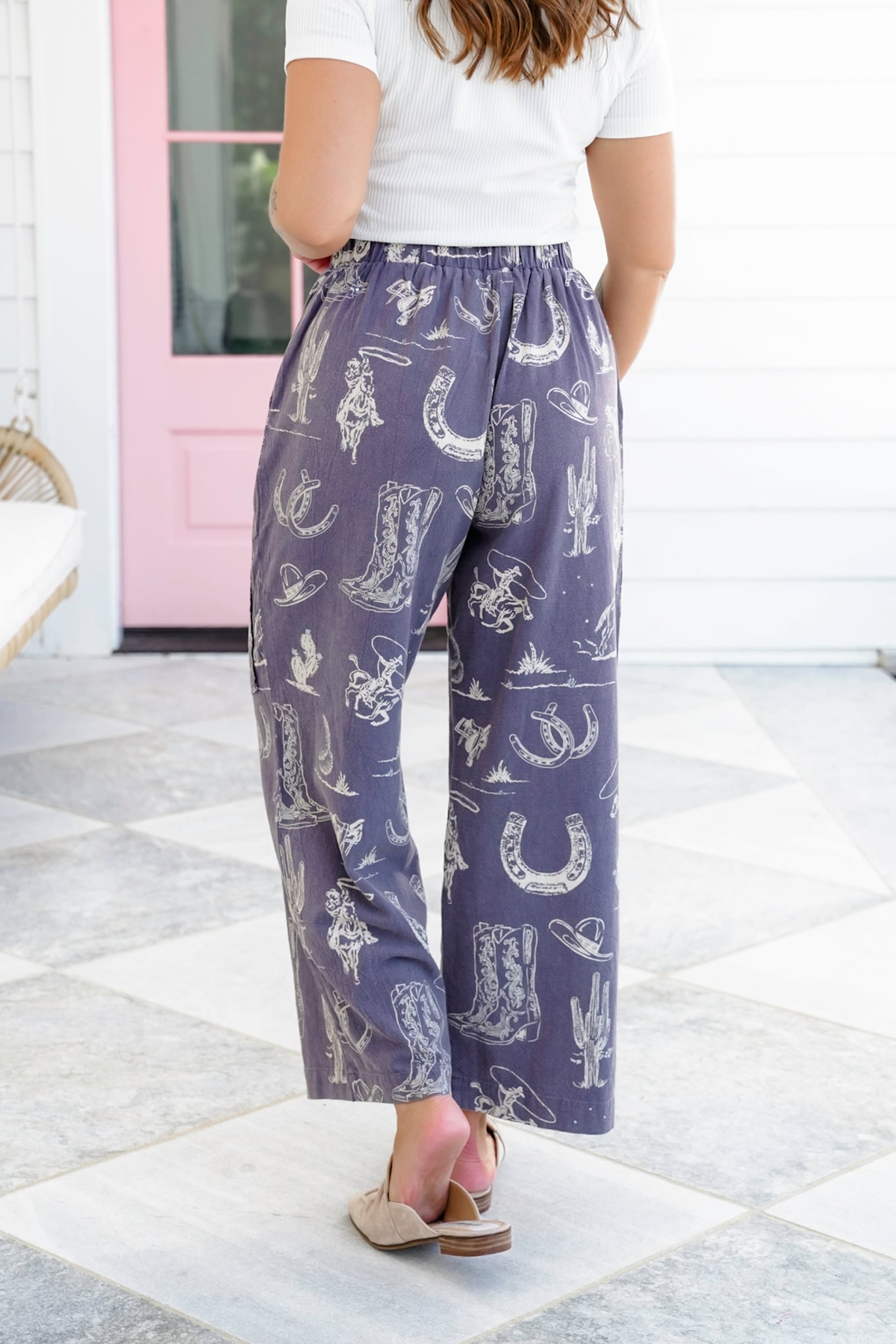 Western Print Wide Leg Pants