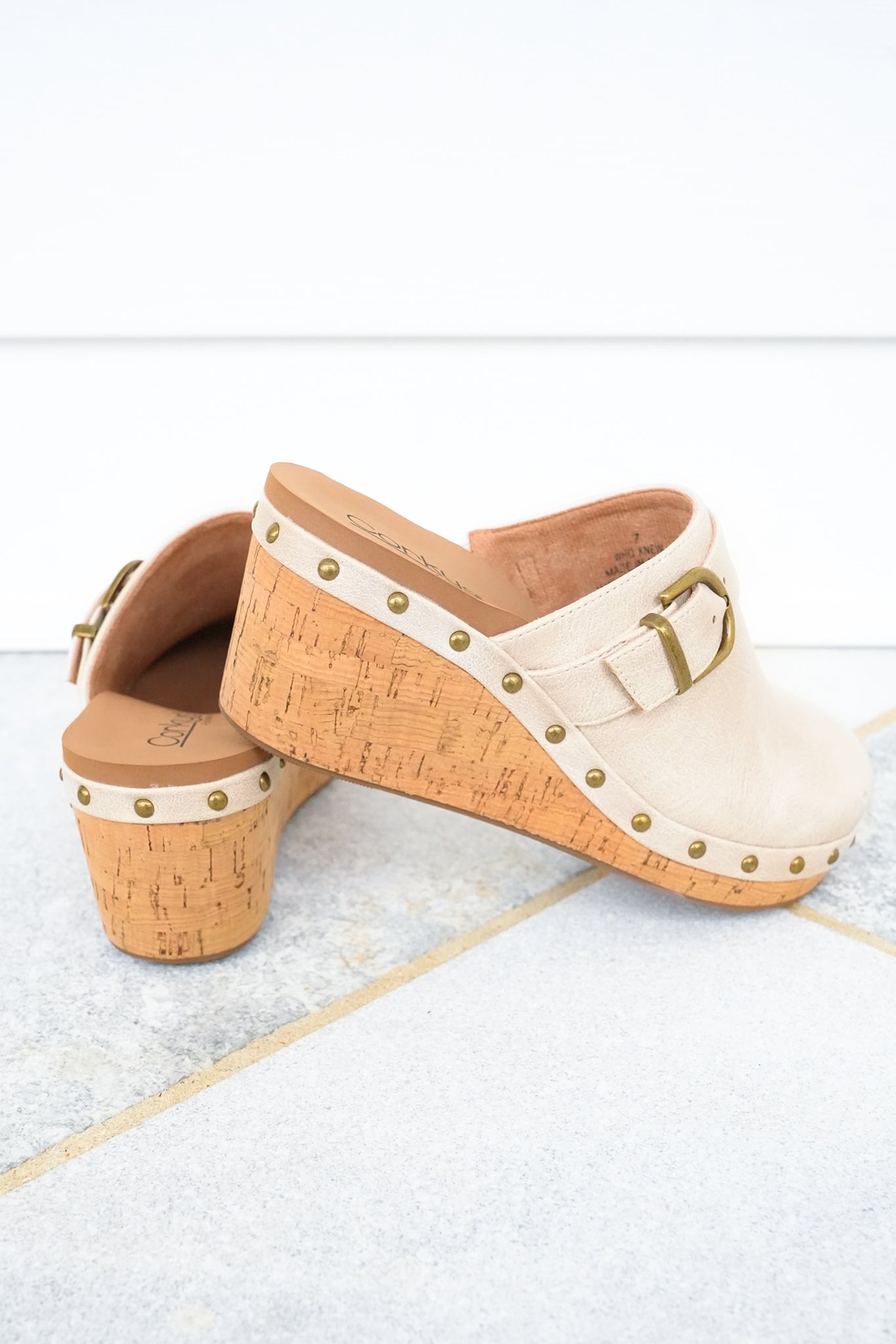 Corky's "Who Knew" Vegan Leather Cork Wedge Heel Clog Sandal with Stud Accents