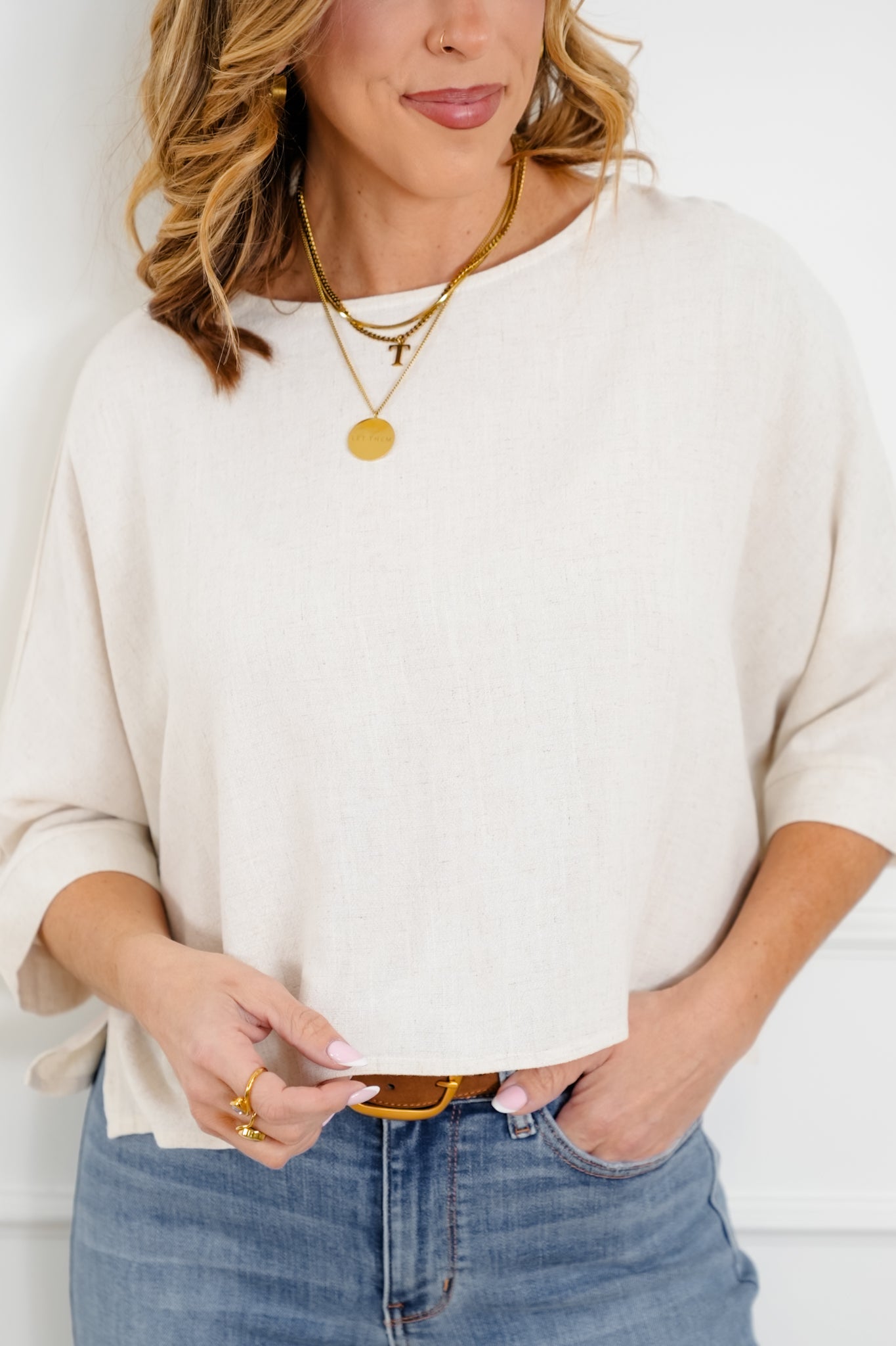 Linen Blend Dolman Sleeve Top