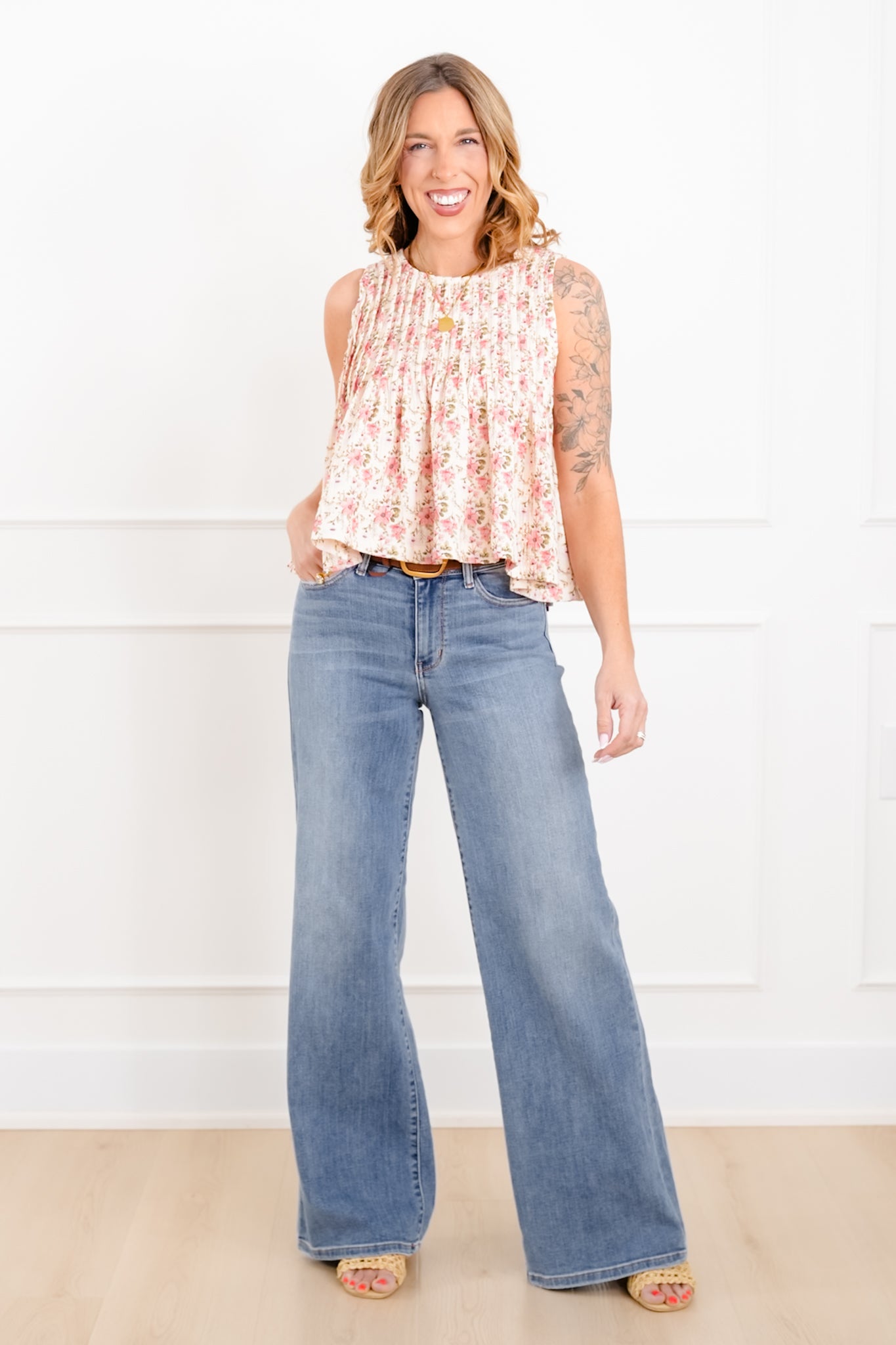 POL Floral Gauze Sleeveless Top