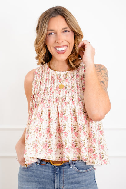 POL Floral Gauze Sleeveless Top