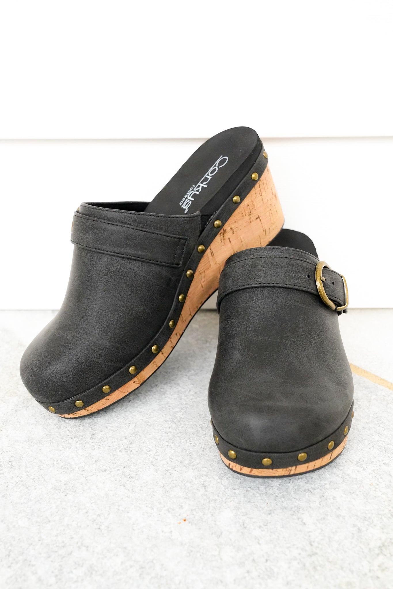 Corky's "Who Knew" Vegan Leather Cork Wedge Heel Clog Sandal with Stud Accents