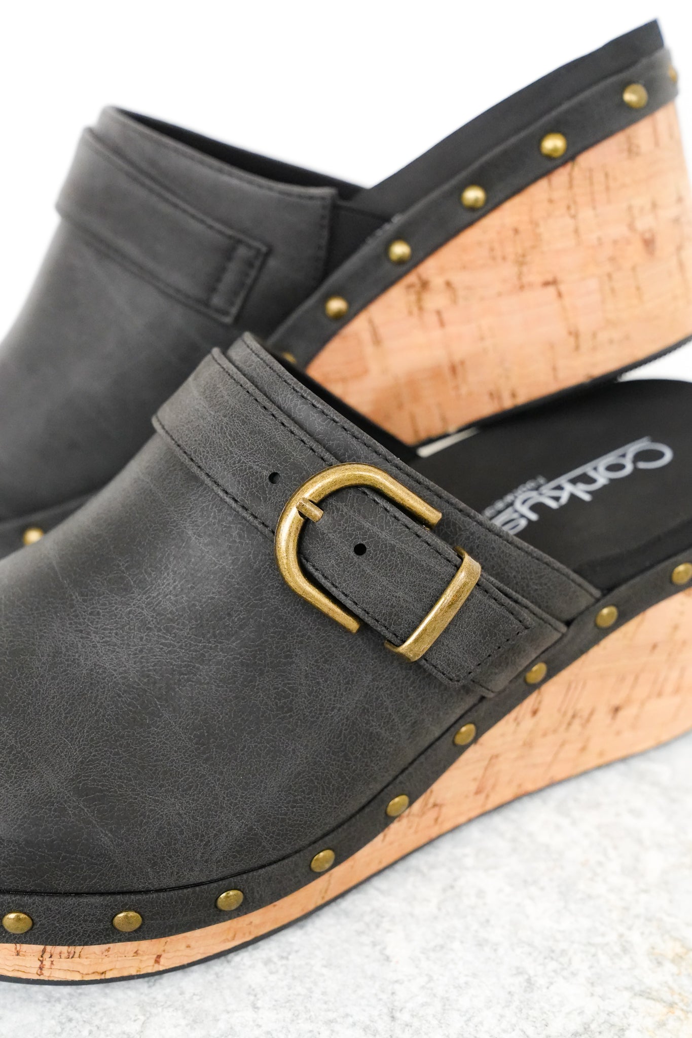 Corky's "Who Knew" Vegan Leather Cork Wedge Heel Clog Sandal with Stud Accents
