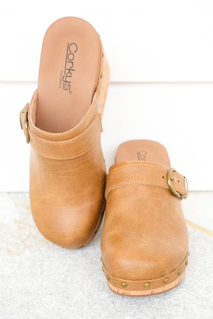 Corky's "Who Knew" Vegan Leather Cork Wedge Heel Clog Sandal with Stud Accents