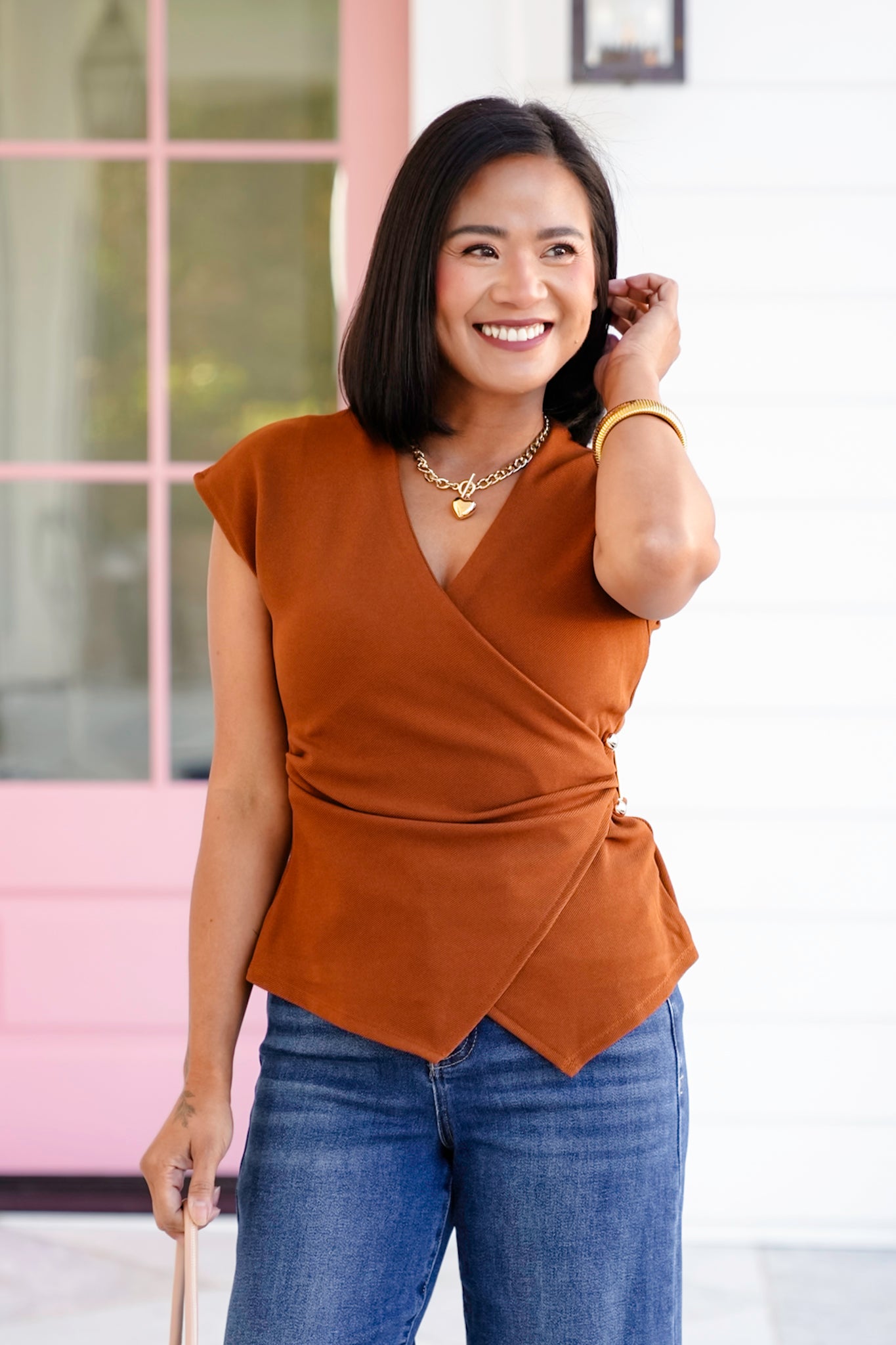 Cap Sleeve Surplice Neck Top