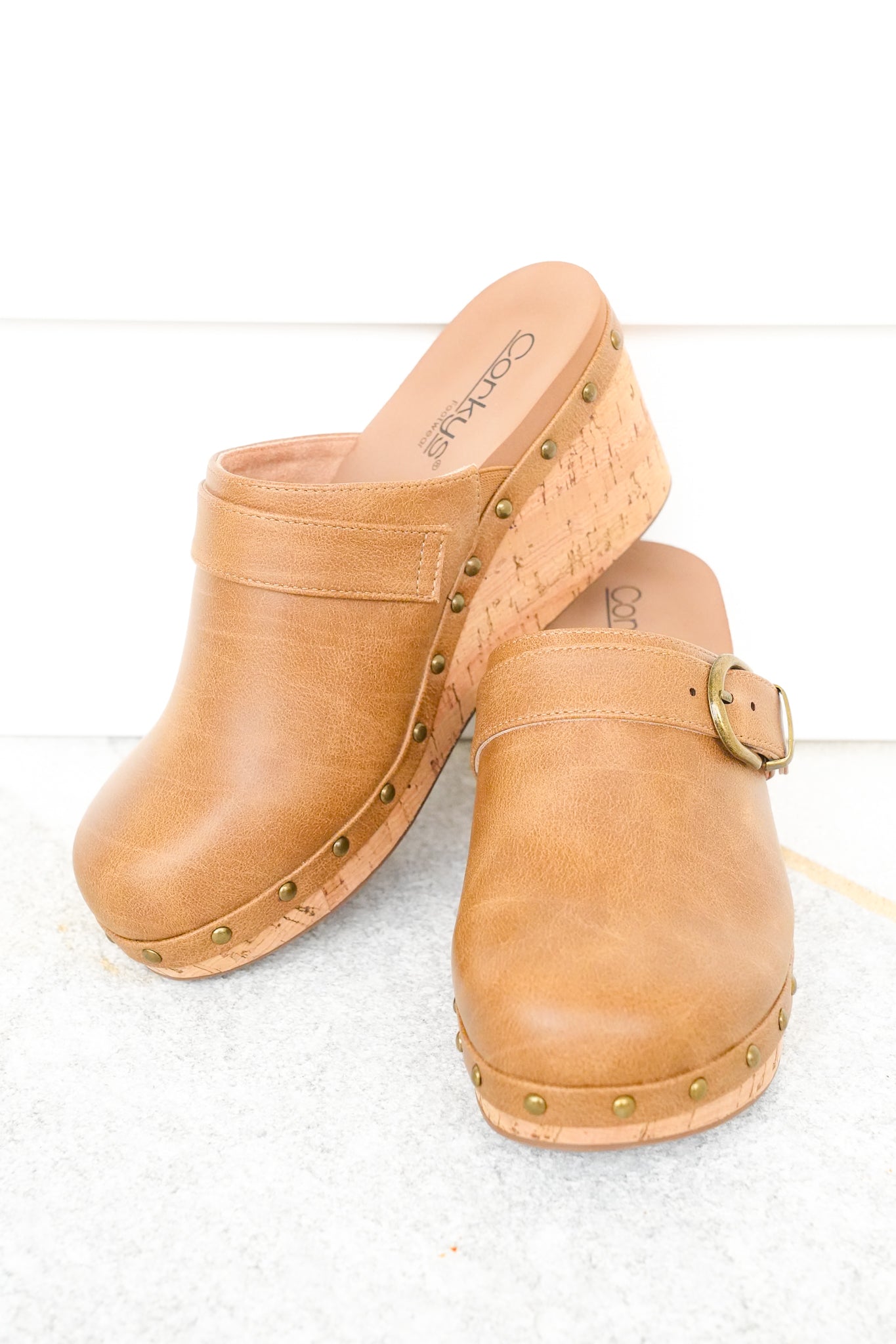Corky's "Who Knew" Vegan Leather Cork Wedge Heel Clog Sandal with Stud Accents