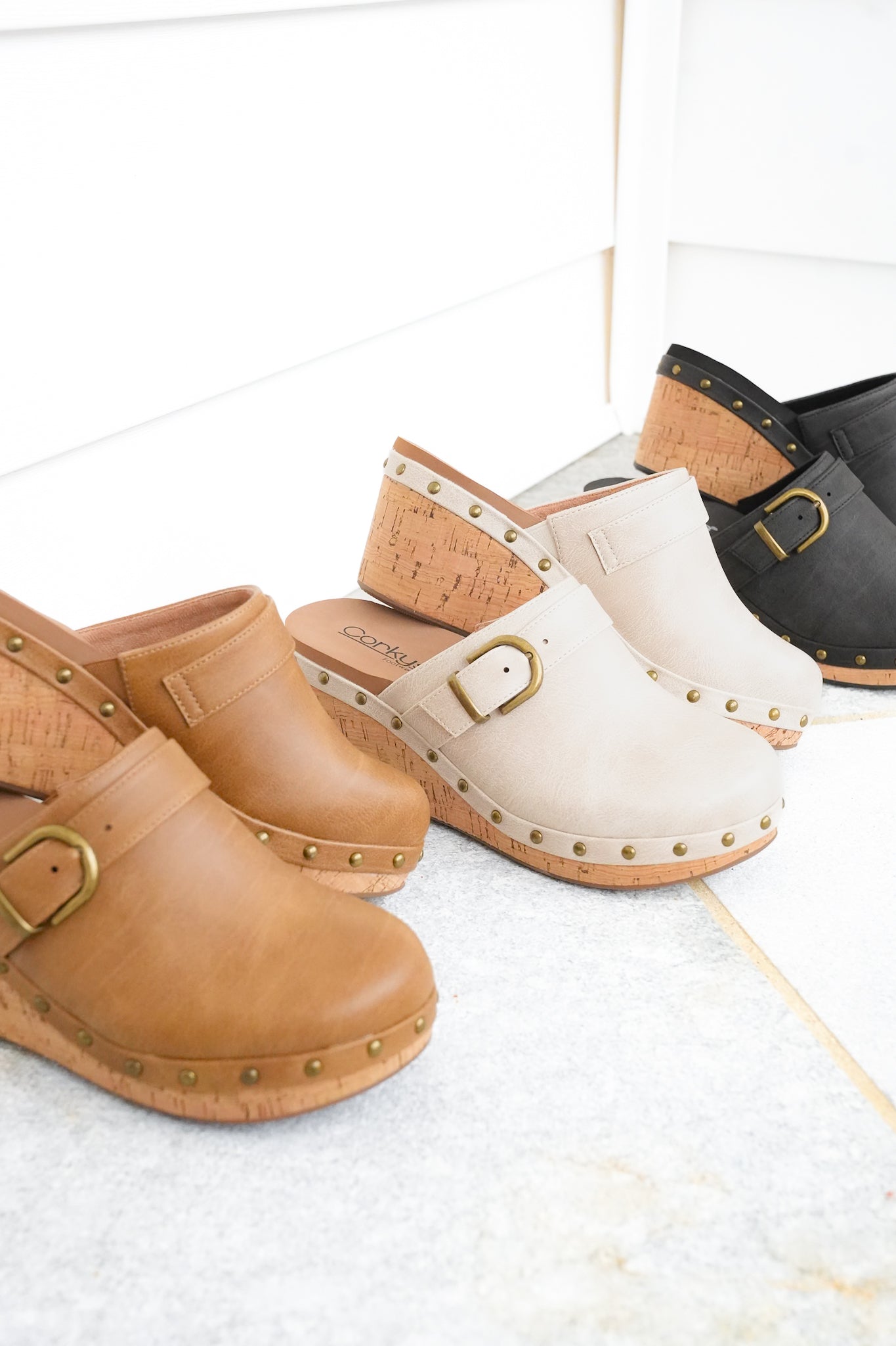 Corky's "Who Knew" Vegan Leather Cork Wedge Heel Clog Sandal with Stud Accents