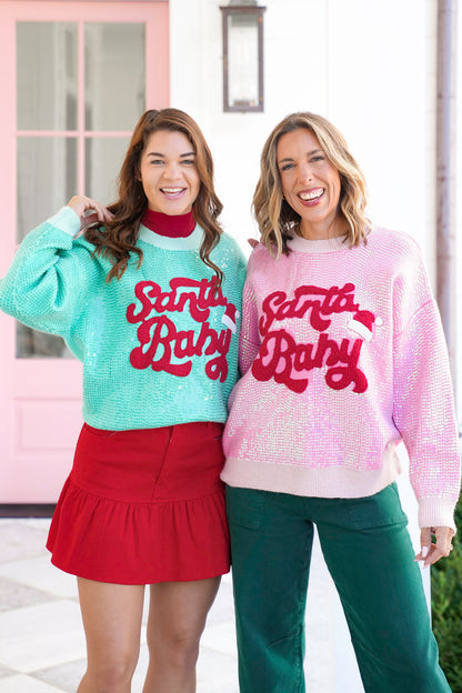 Sequin Long Sleeve "Santa Baby" Pullover Sweater