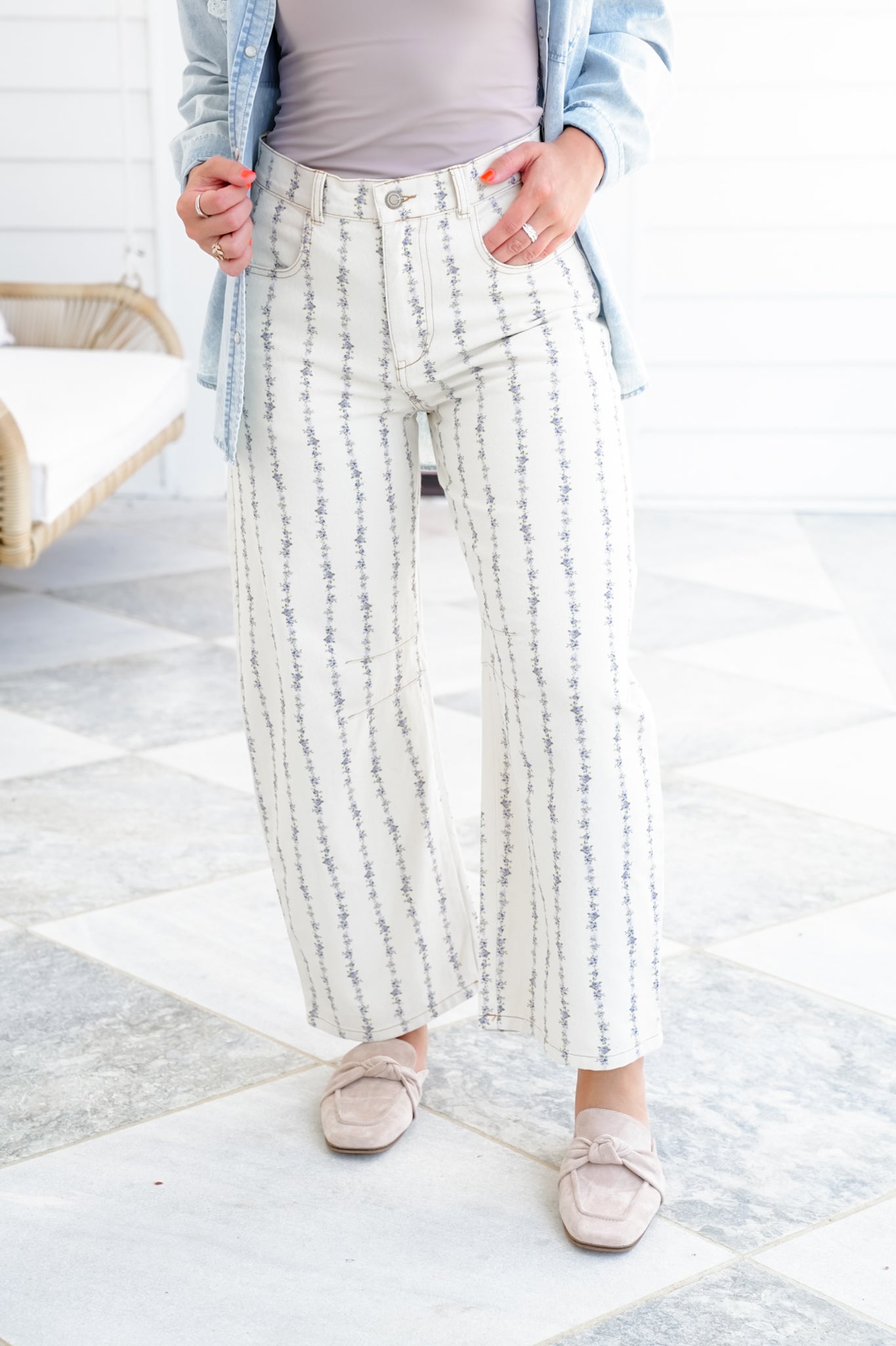 Floral Print Relaxed Barrel Pants