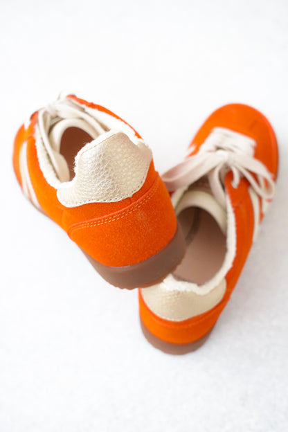 Yellow Box Retro Suede Lace Up Sneaker with Contrast Stripe