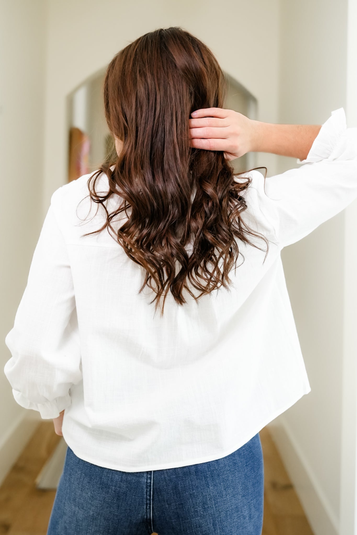 White Eyelet 3/4 Sleeve V Neck Blouse