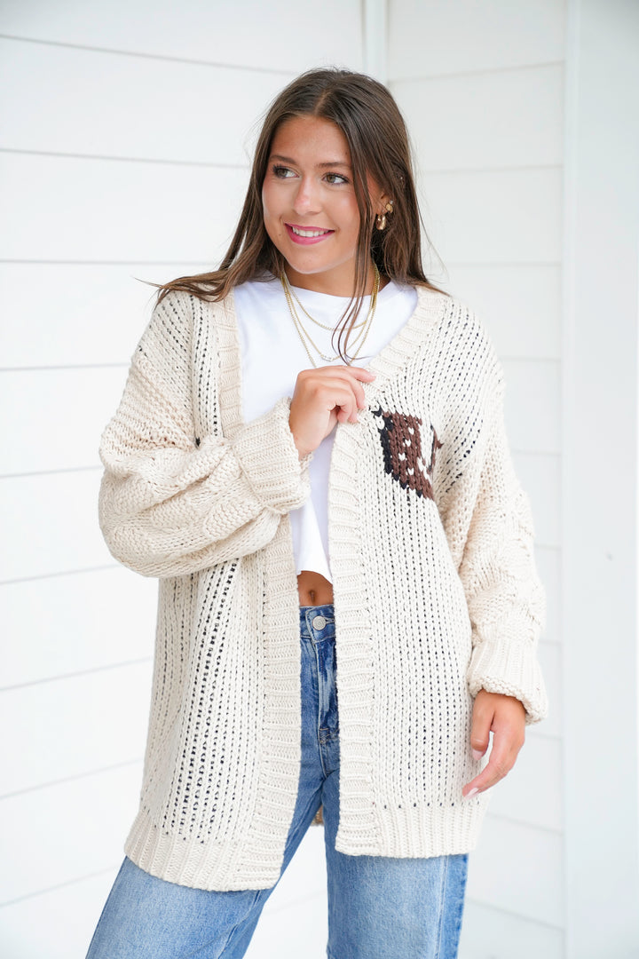Long Sleeve Horse Print Knit Cardigan
