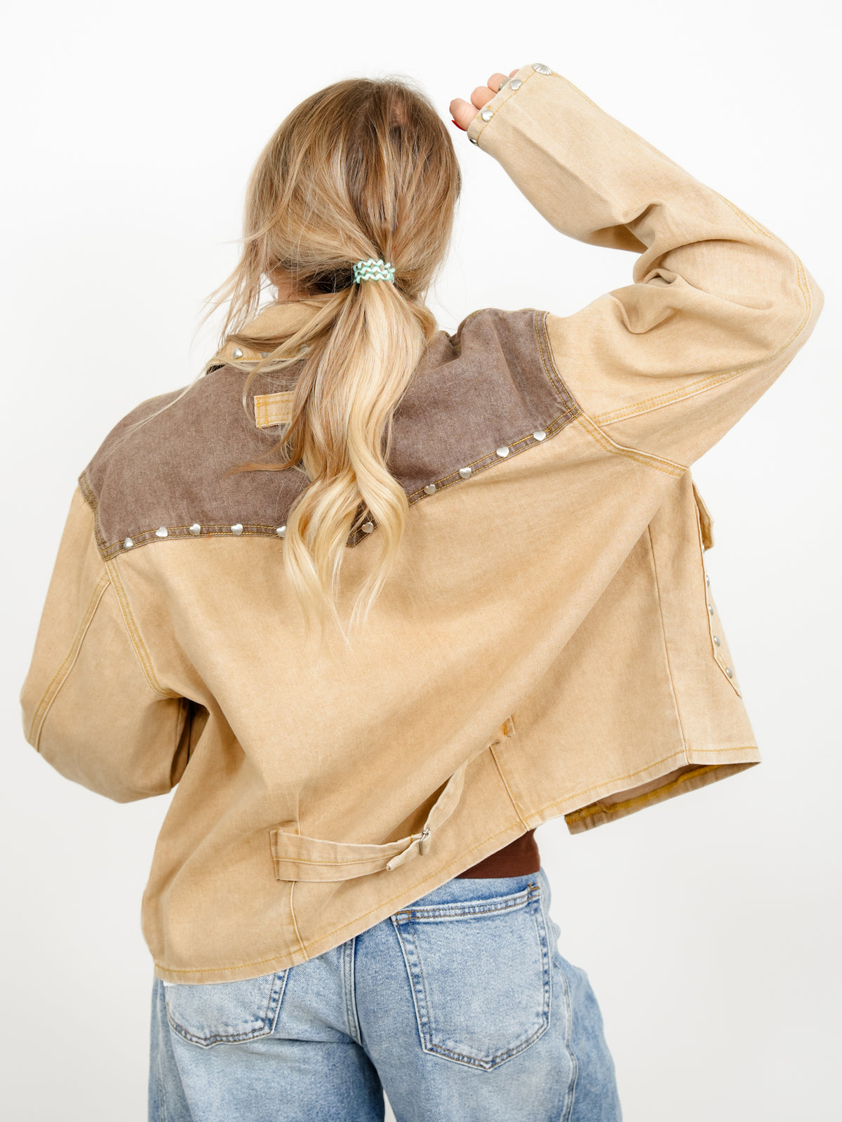 POL Heart Studded Snap Close Barn Jacket - Freckled Poppy