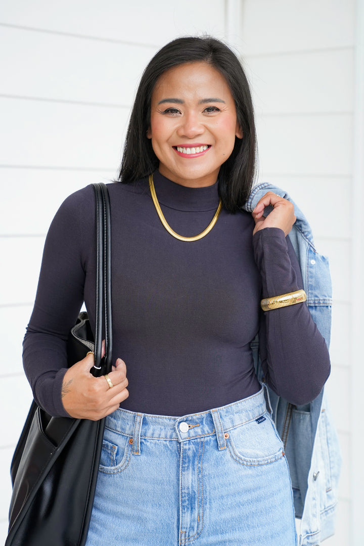 Knit Seamless Turtle Neck Long Sleeve Bodysuit