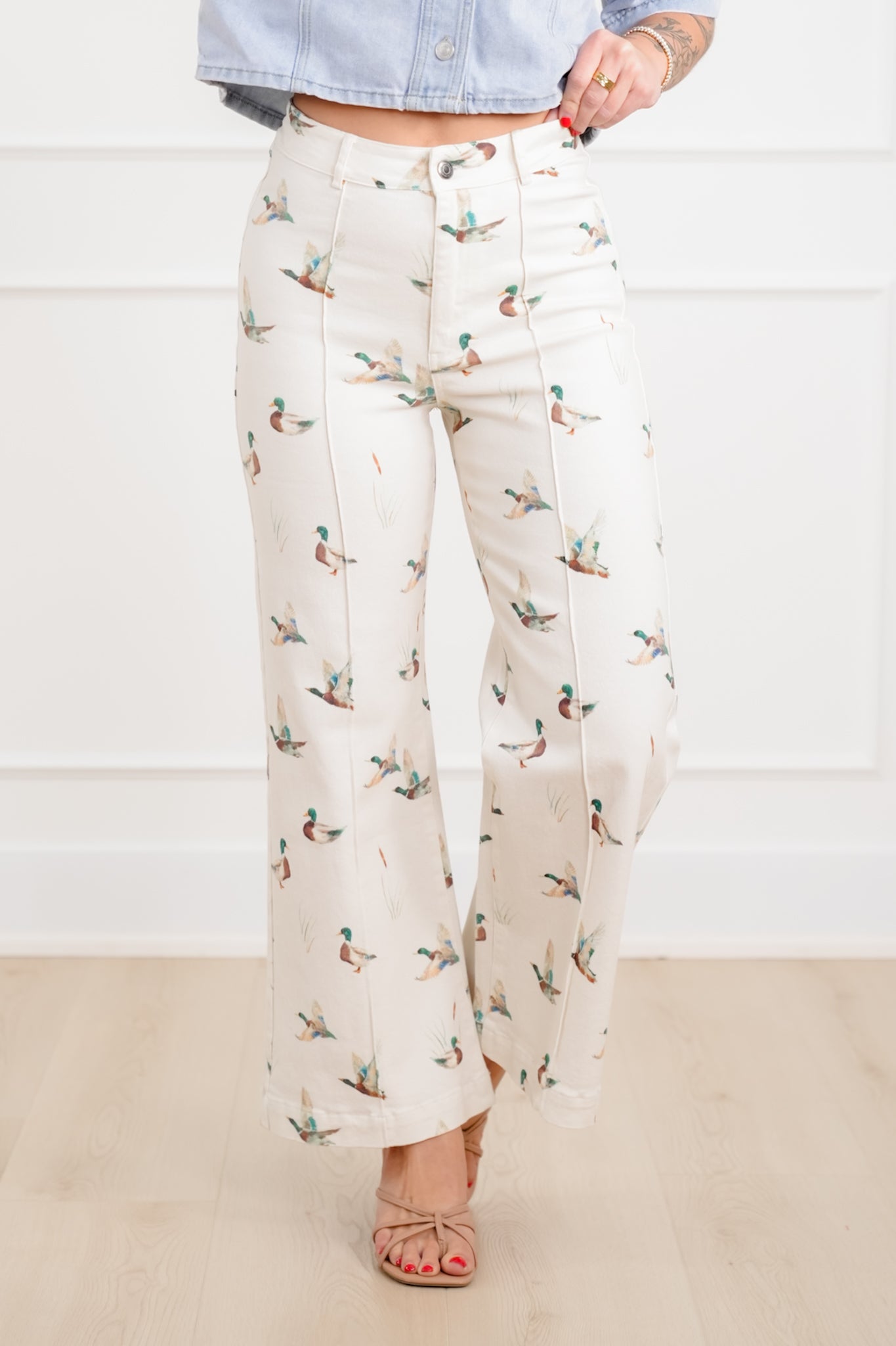 Mallard Duck Printed Wide Leg Pants