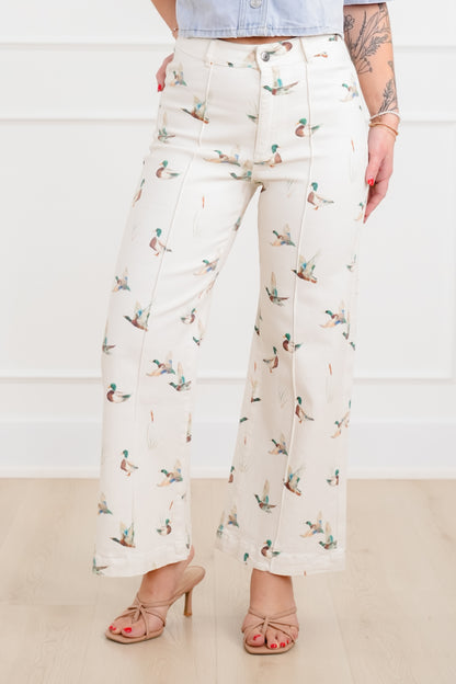 Mallard Duck Printed Wide Leg Pants