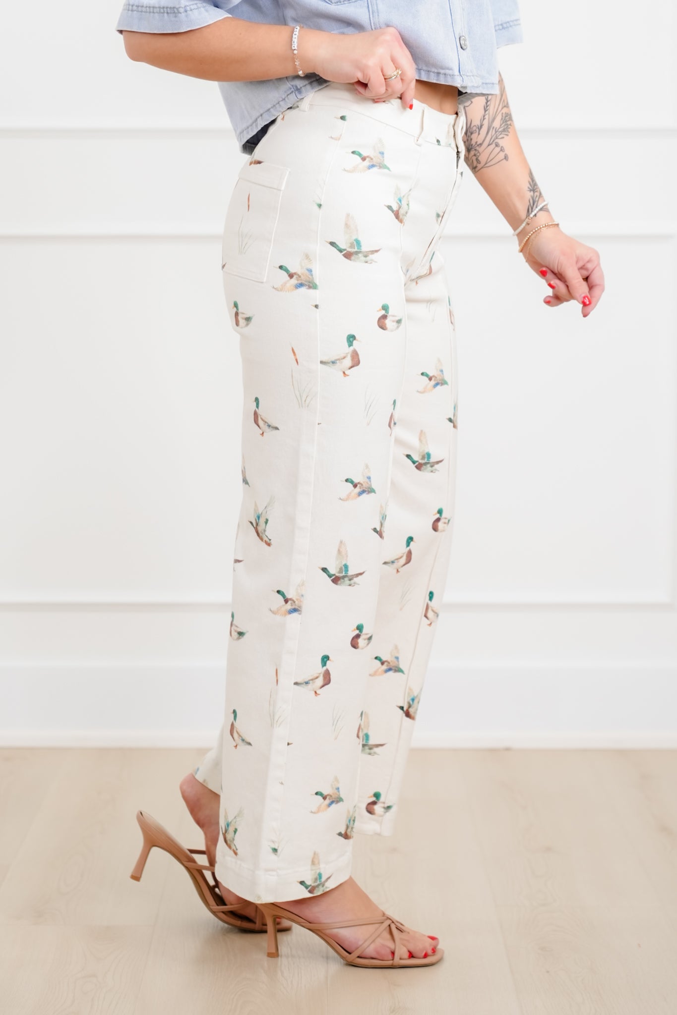 Mallard Duck Printed Wide Leg Pants