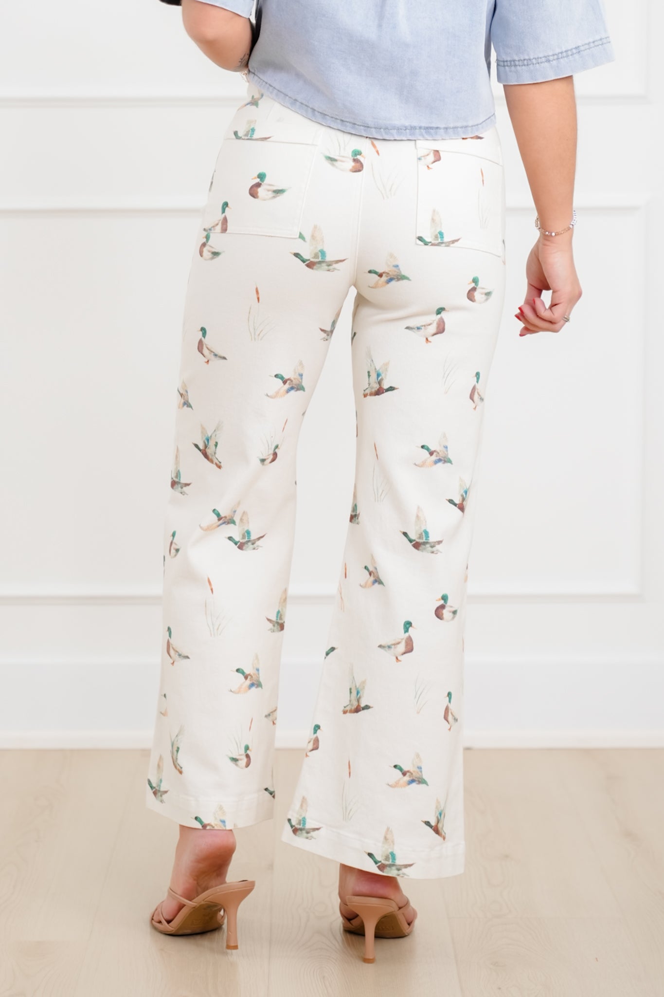 Mallard Duck Printed Wide Leg Pants