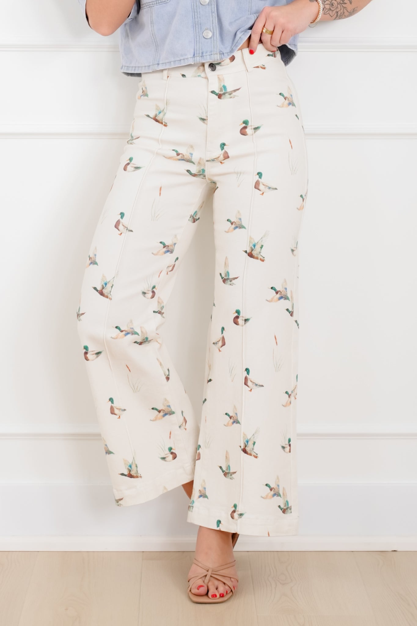 Mallard Duck Printed Wide Leg Pants