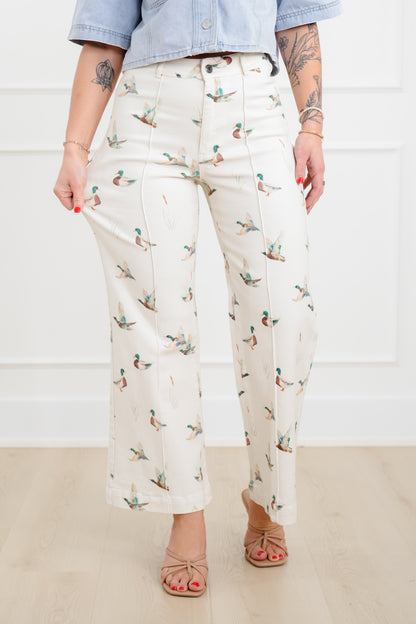 Mallard Duck Printed Wide Leg Pants