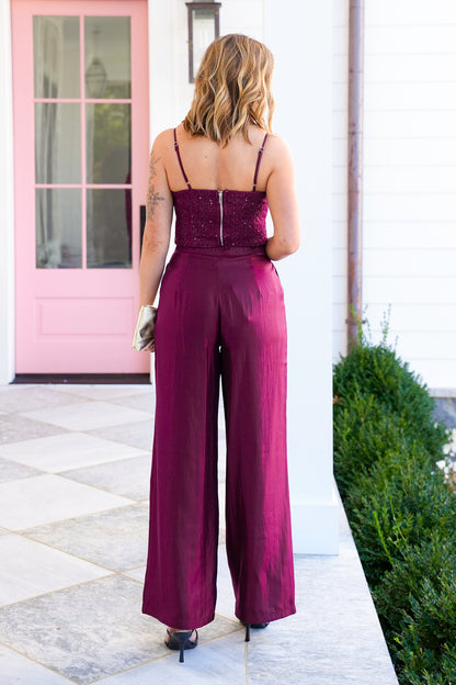 Sequin Sleeveless Crop Top and Pants Set