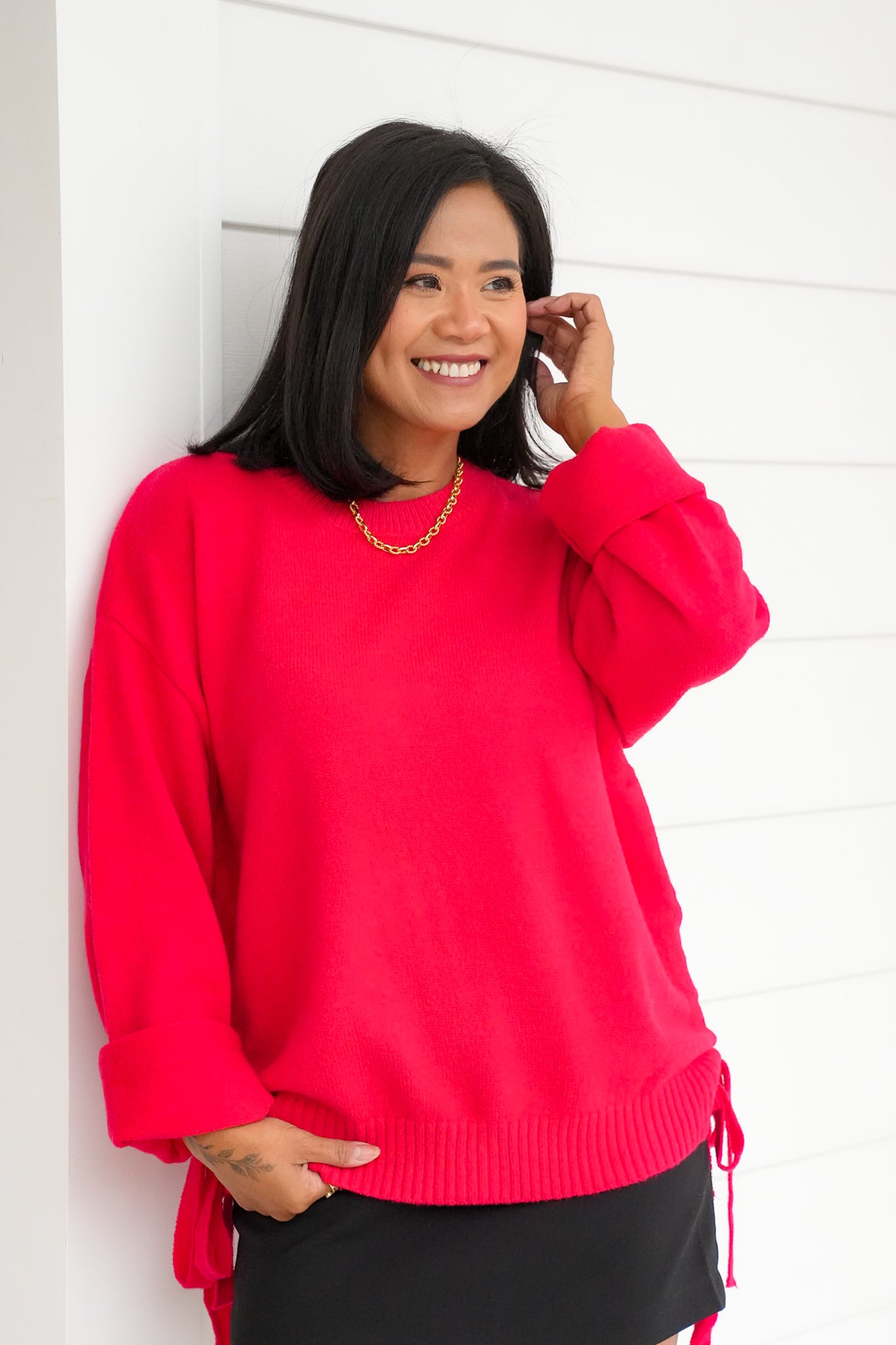 Long Sleeve Sweater with Side Ruching