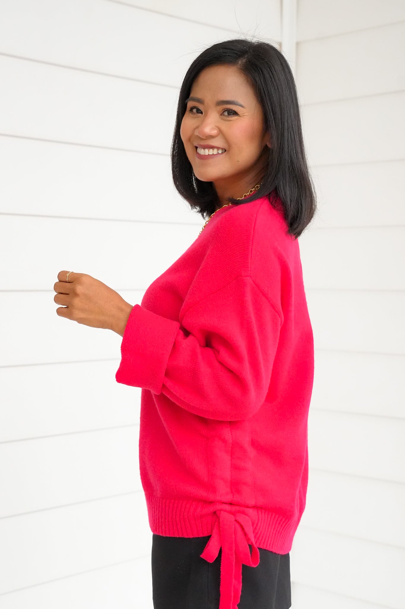 Long Sleeve Sweater with Side Ruching