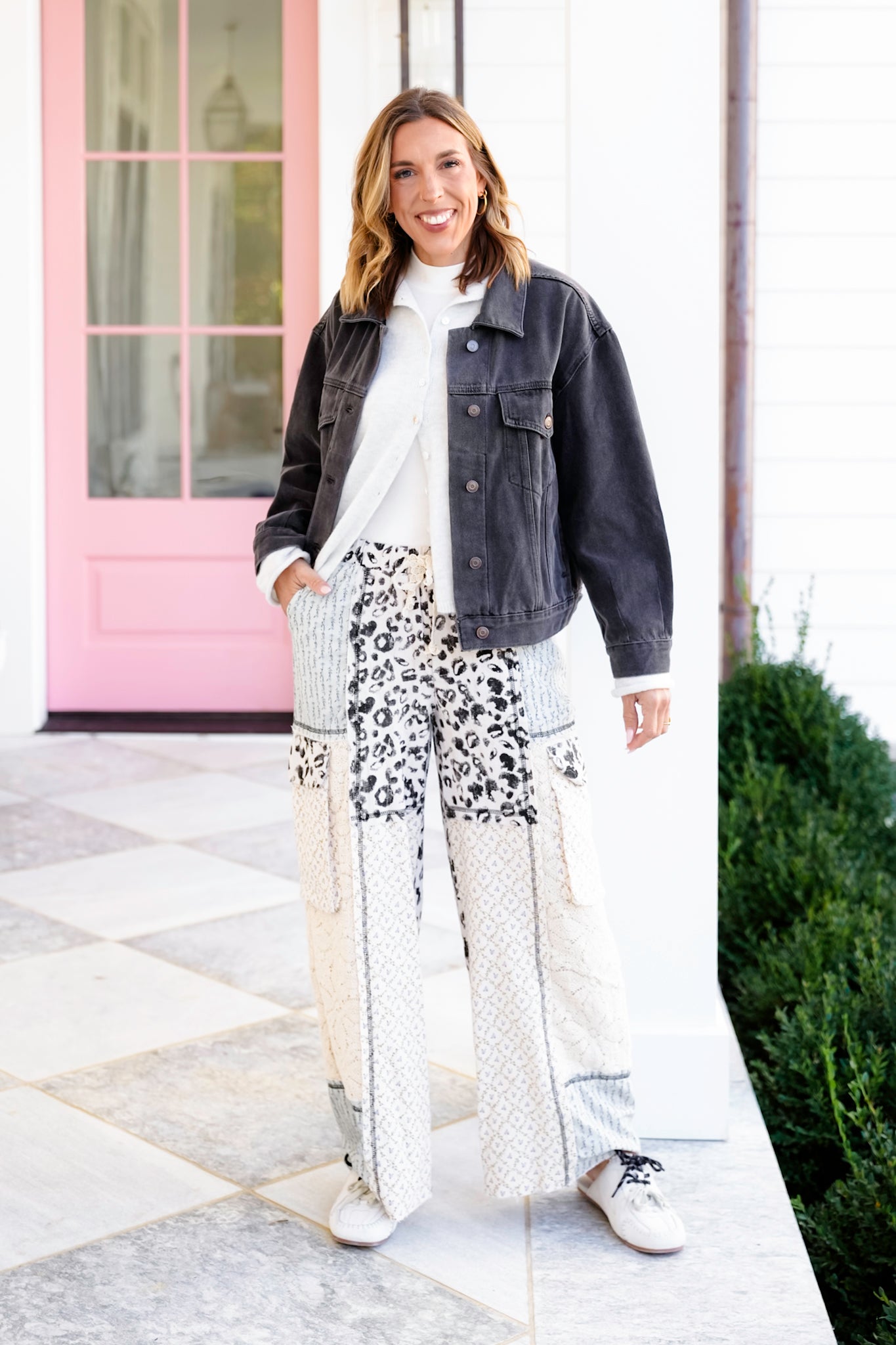 POL Leopard & Floral Print Relaxed Fit Elastic Waist Pants