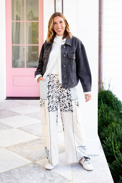 POL Leopard & Floral Print Relaxed Fit Elastic Waist Pants