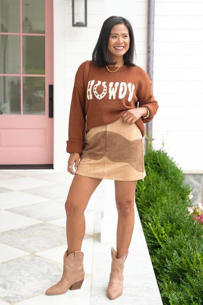 Color Block Vegan Suede Mini Skirt