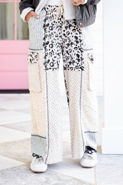 POL Leopard & Floral Print Relaxed Fit Elastic Waist Pants