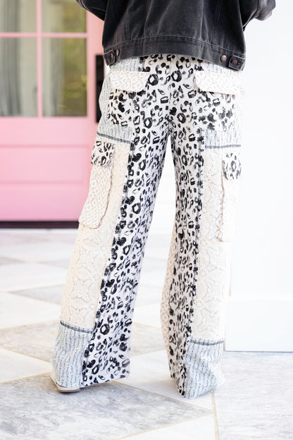 POL Leopard & Floral Print Relaxed Fit Elastic Waist Pants