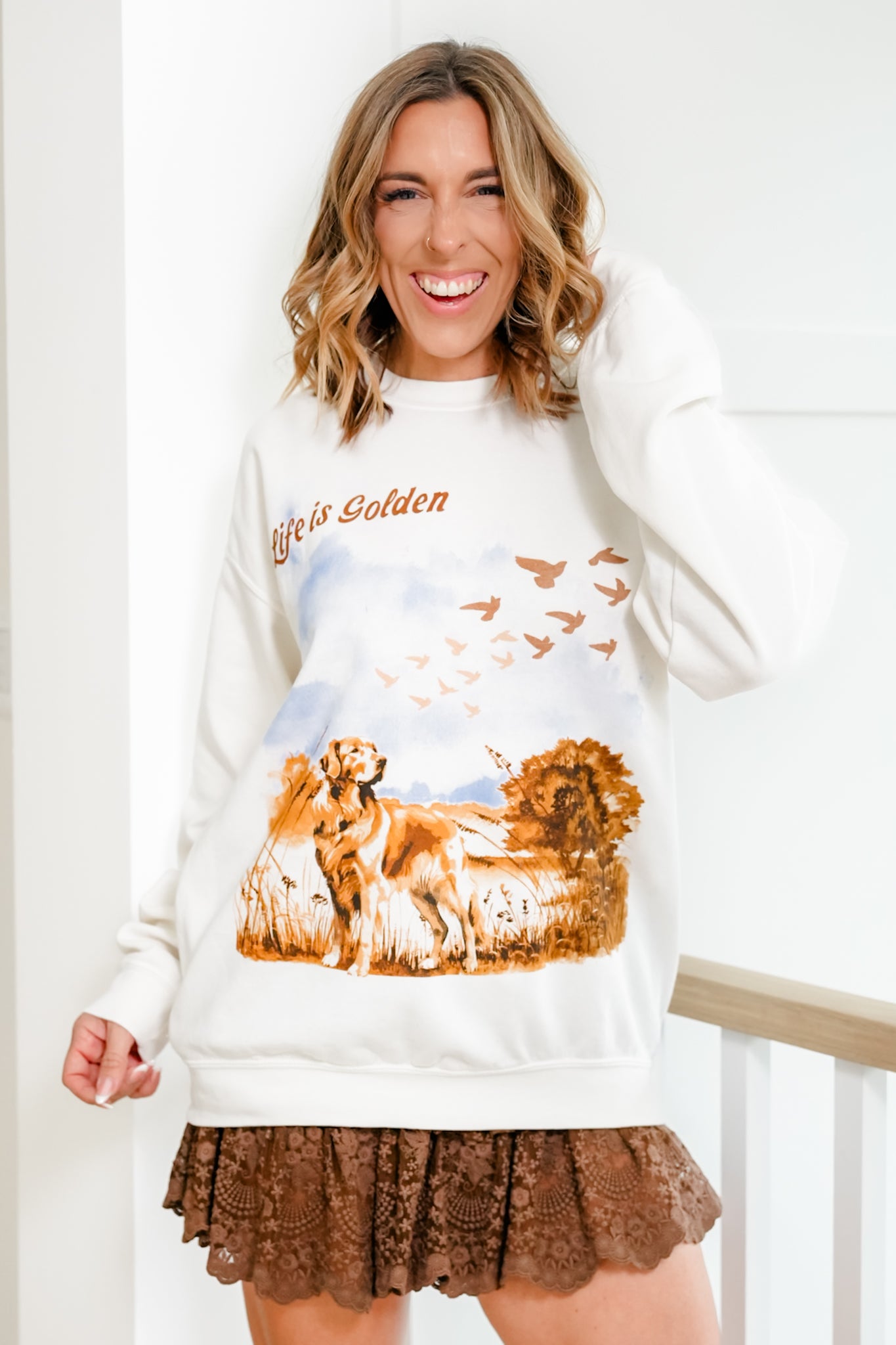 Long Sleeve "Life Is Golden" Graphic Pullover Sweatshirt