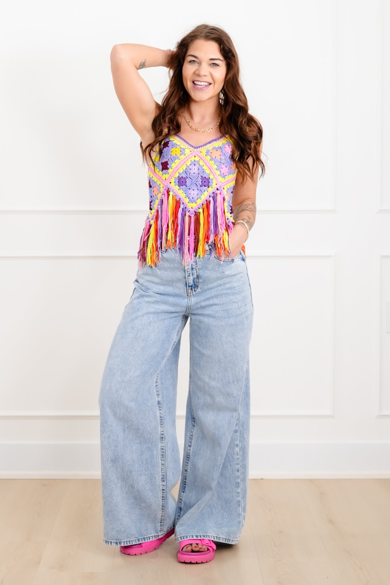 Crochet Granny Square Crop Top with Fringe – Freckled Poppy