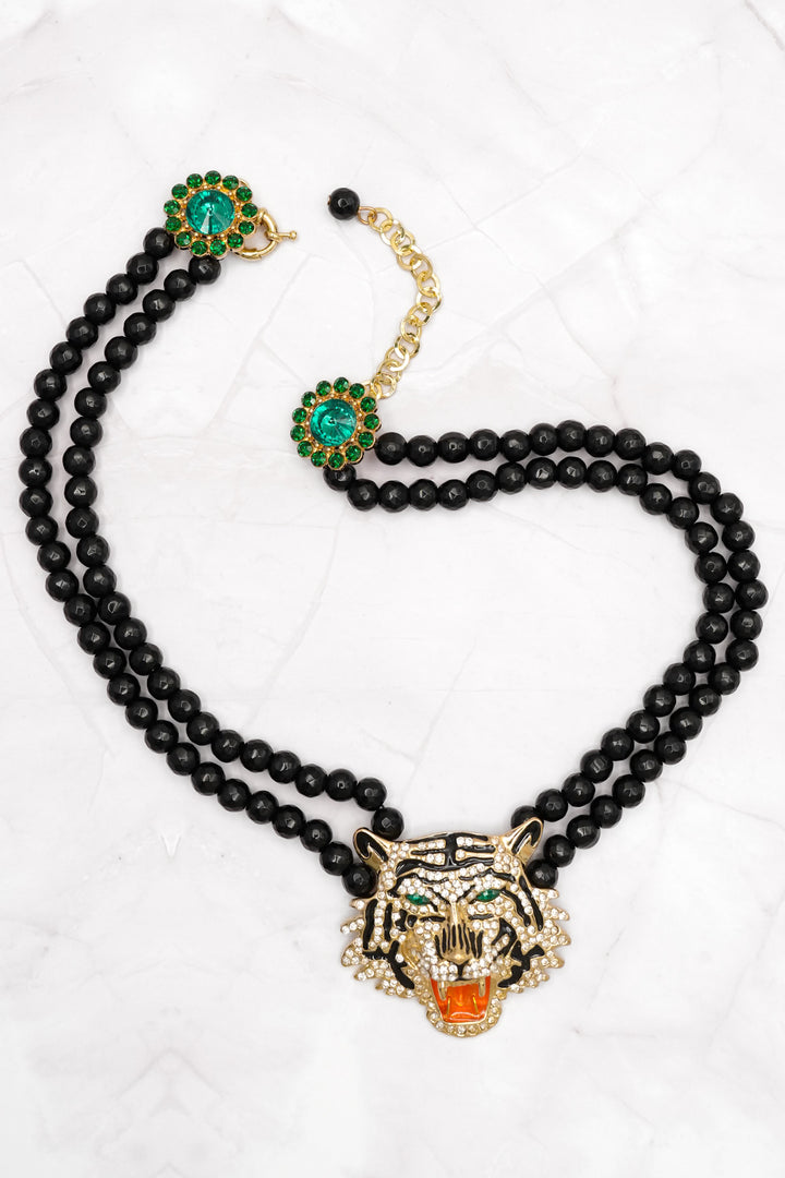 Tiger Head Black Onyx Statement Necklace