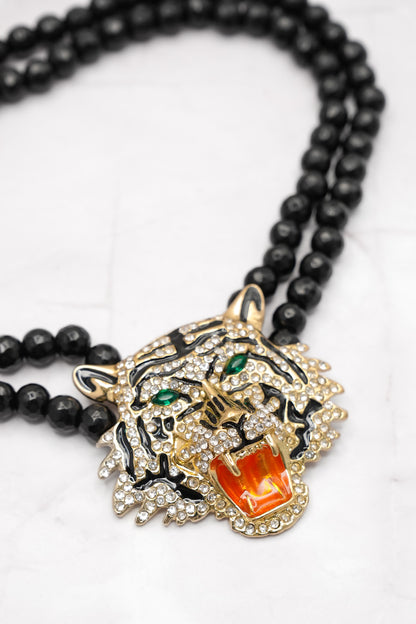 Tiger Head Black Onyx Statement Necklace