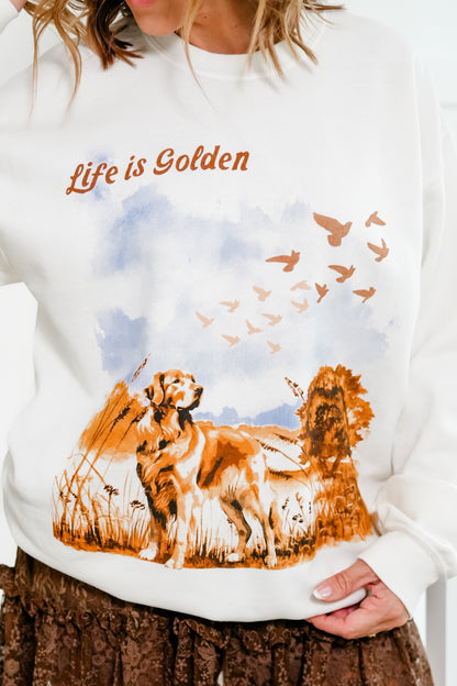Long Sleeve "Life Is Golden" Graphic Pullover Sweatshirt