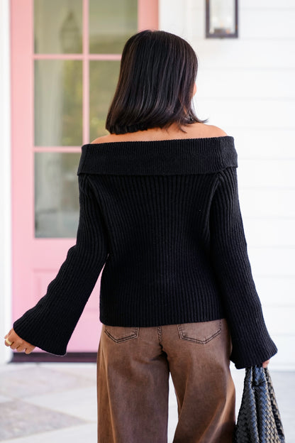 Plus/Reg Knit Long Sleeve Off-shoulder Ribbed Top