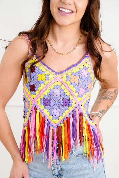 Crochet Granny Square Crop Top with Fringe