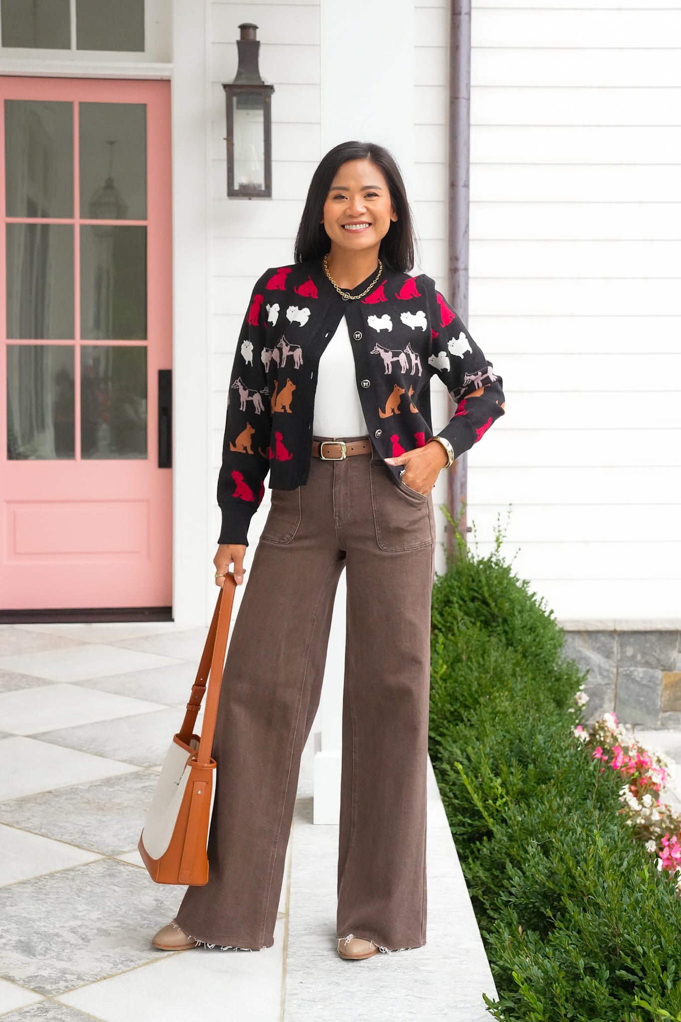 Dog Pattern Long Sleeve Button Down Cardigan