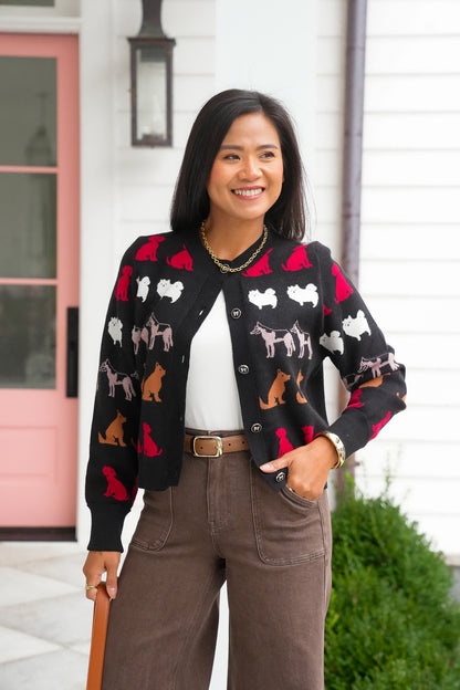 Dog Pattern Long Sleeve Button Down Cardigan