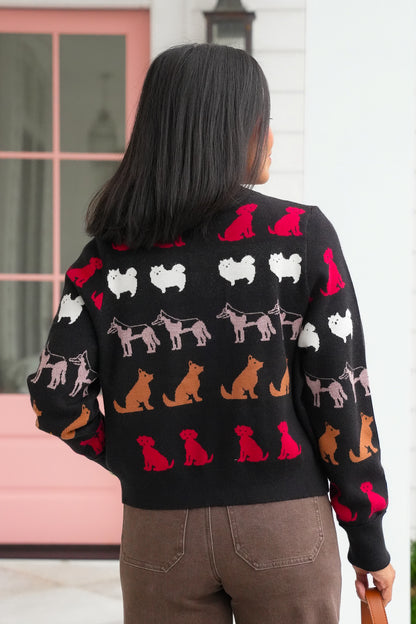 Dog Pattern Long Sleeve Button Down Cardigan