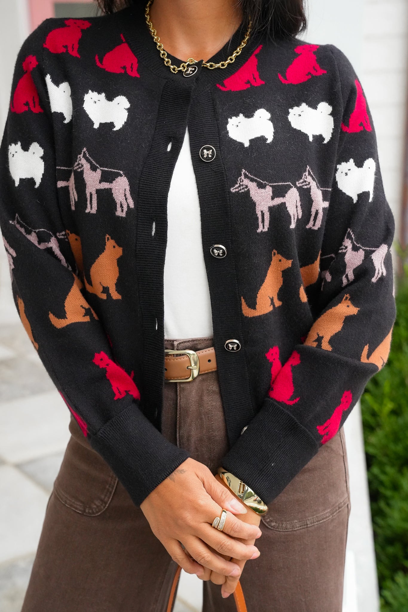 Dog Pattern Long Sleeve Button Down Cardigan