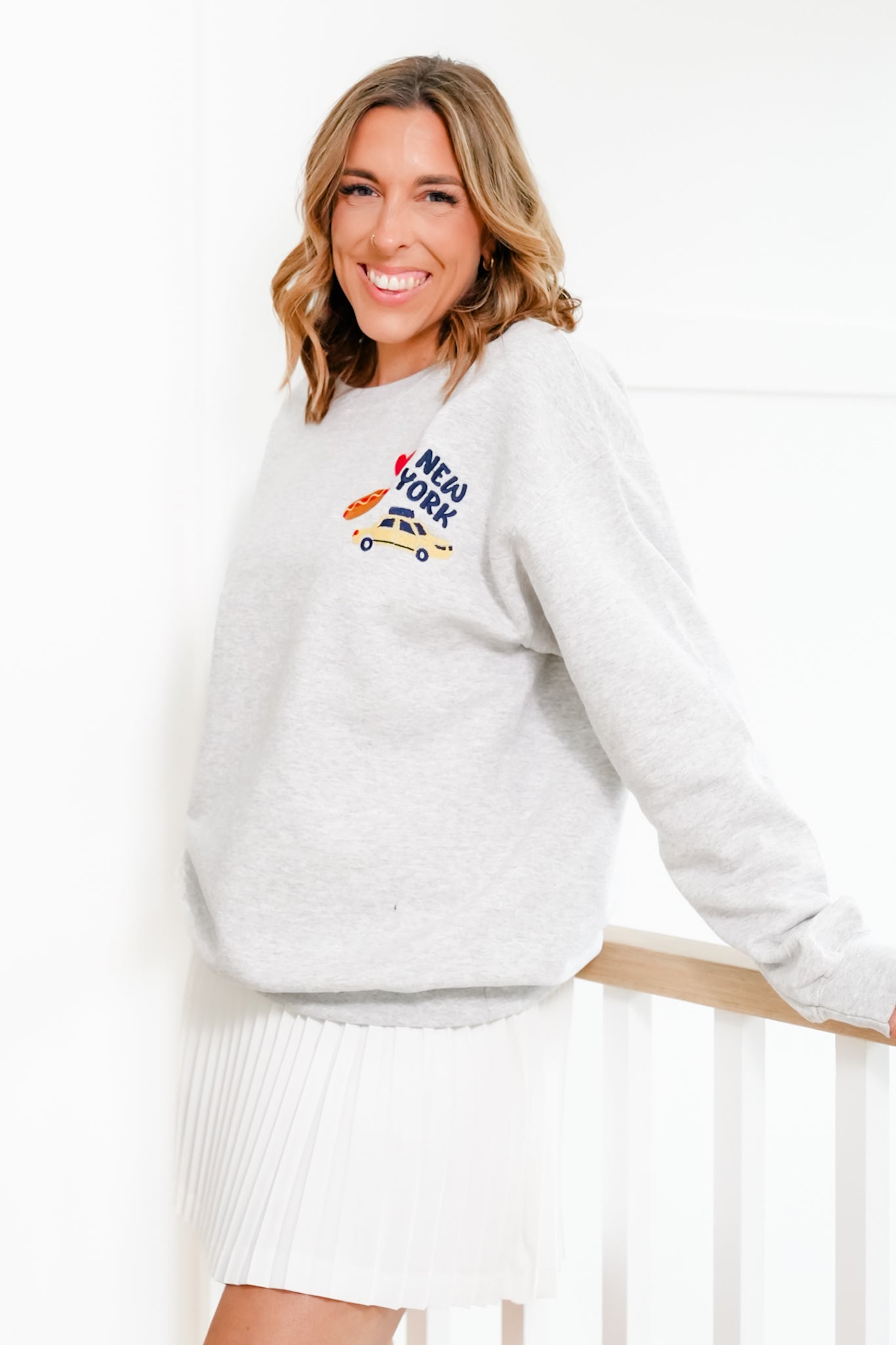Long Sleeve Embroidered "New York" Pullover Sweatshirt
