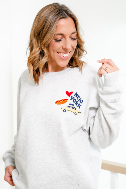 Long Sleeve Embroidered "New York" Pullover Sweatshirt