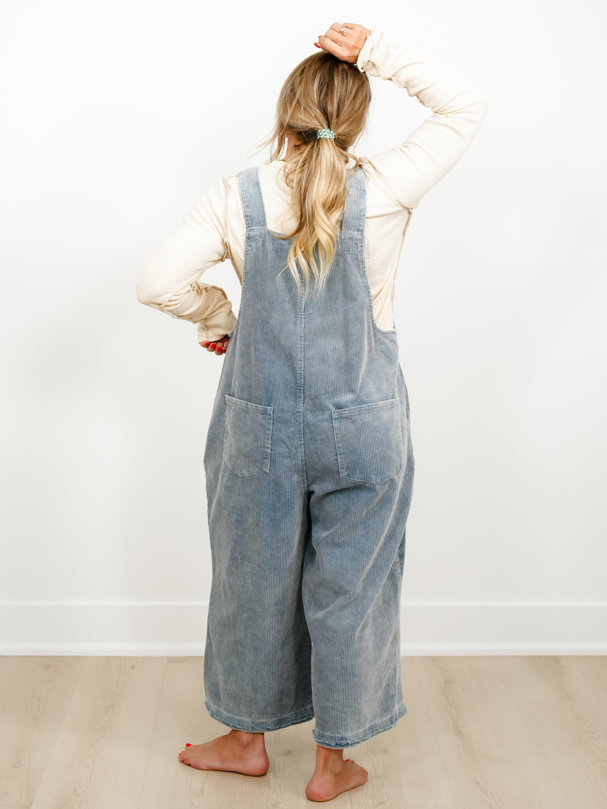 Flower Patchwork Washed Corduroy Wide Leg Overalls