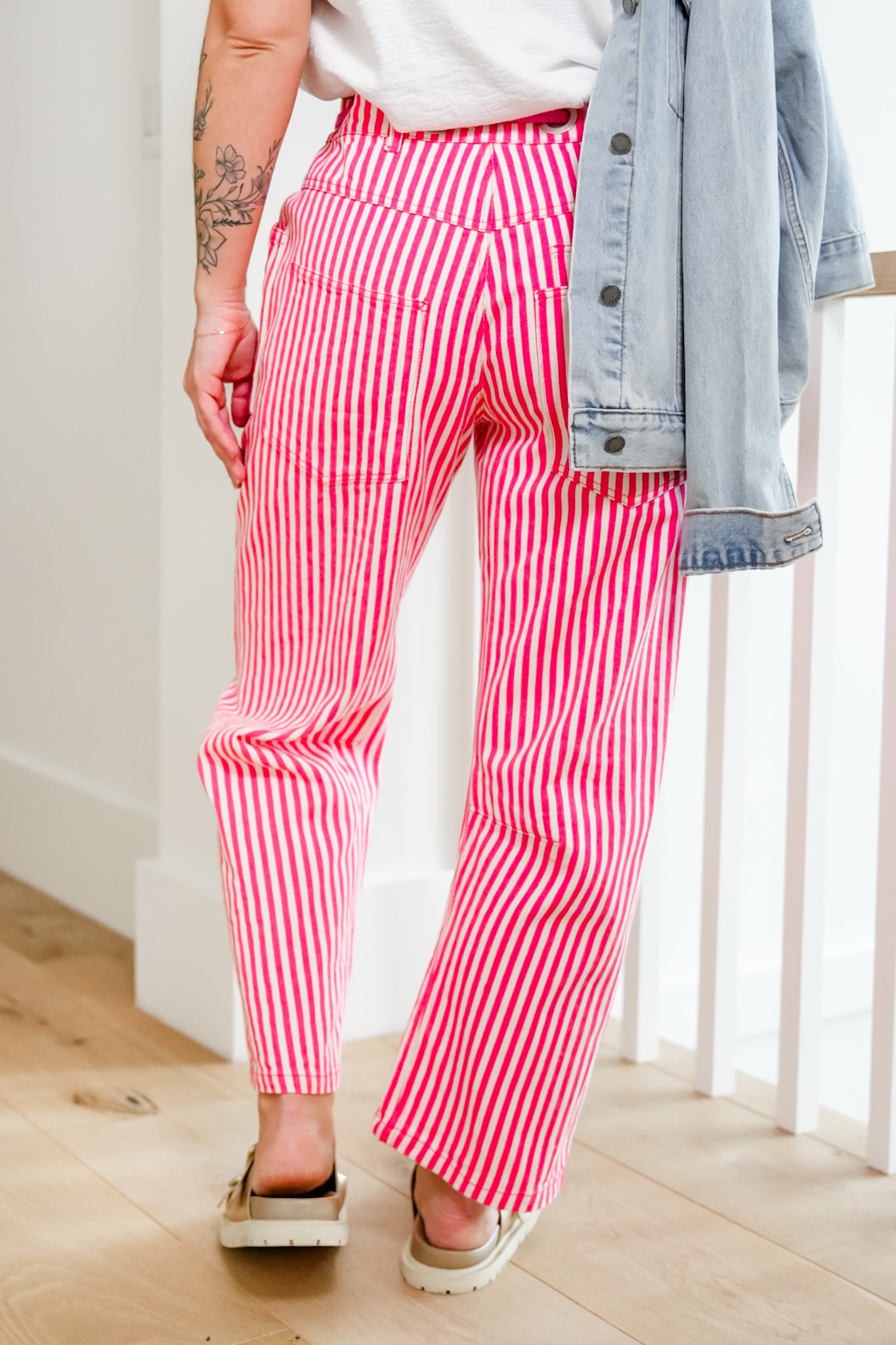 Plus/Reg Stripe Twill Barrel Pants