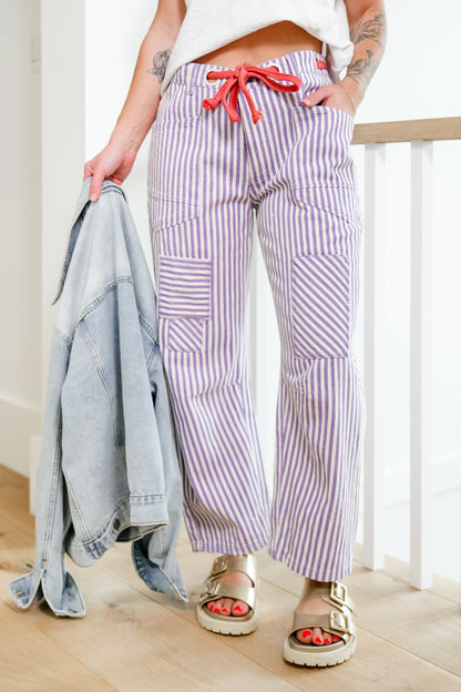 Plus/Reg Stripe Twill Barrel Pants